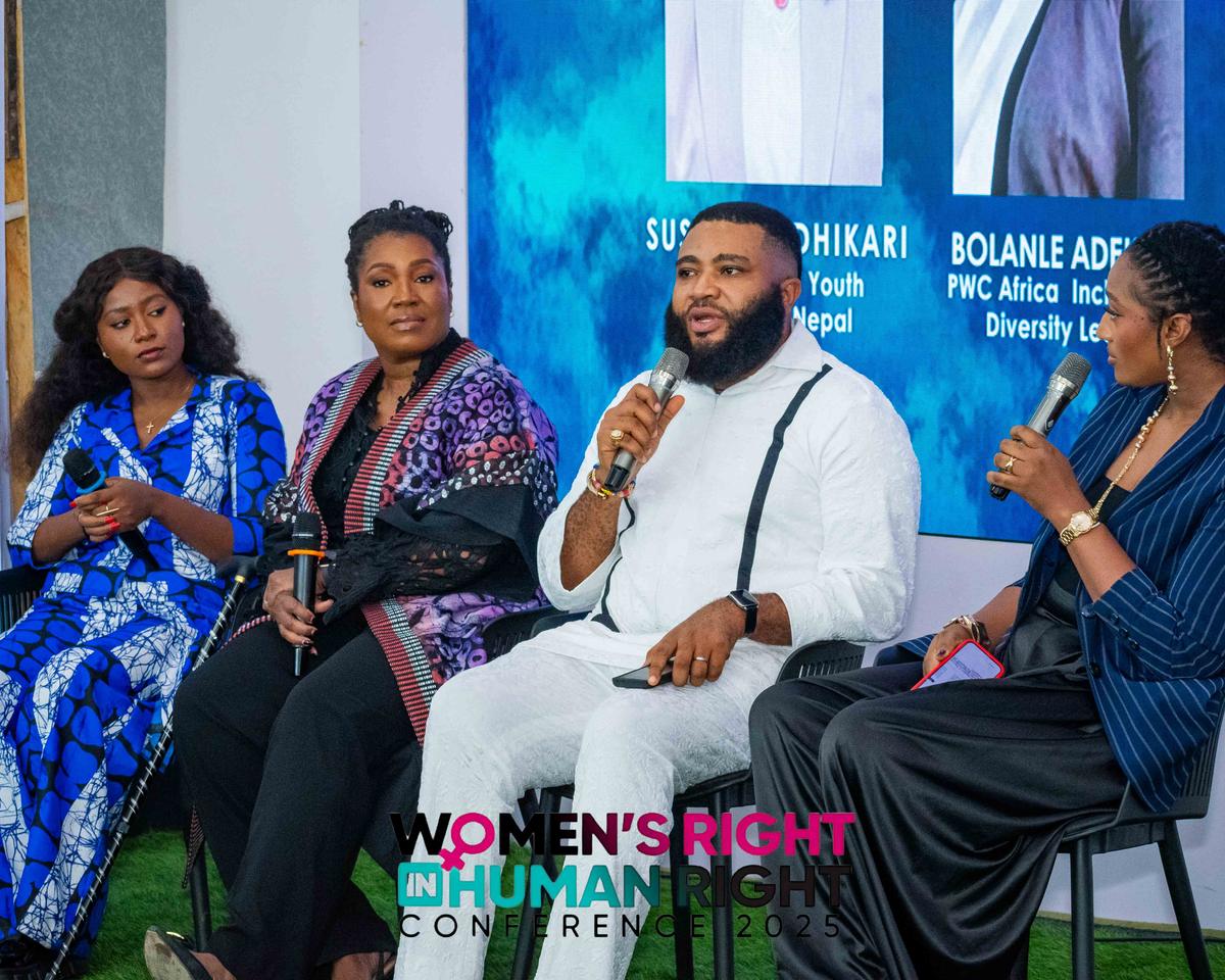 Nancy-Olive moderating a panel at the Women’s Right is Human Right Conference 2025